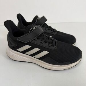 adidas Cloudfoam Kids 13K Black Running Shoes Hook Loop Athletic Sneakers
